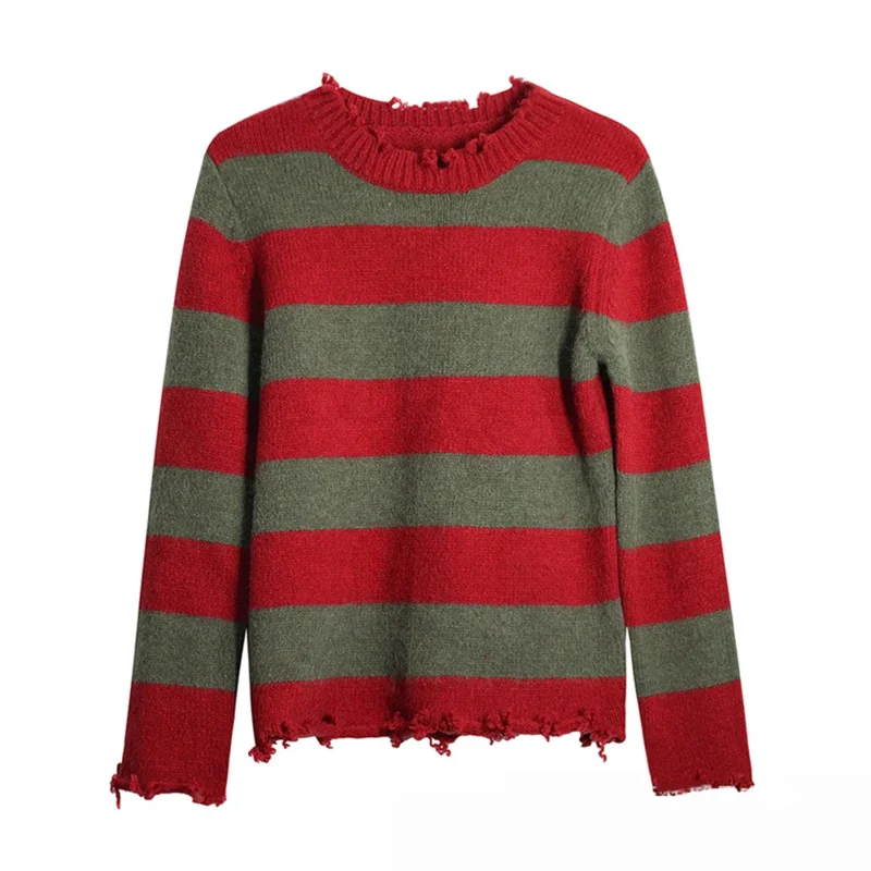 P-Jsmen Disfraz de Freddy Krueger para hombre, suéter para adulto, sombrero de copa tejido a rayas rojas, máscara, accesorios de Halloween, 6, a'3.k;8,