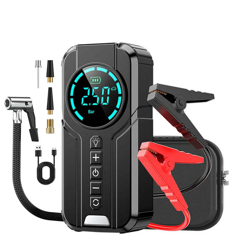 16000mAh Portable Car Battery Jump Starter Multifunctional 45W Air Pump Compressor LED Light 2000A Emergency Charger For Truck
