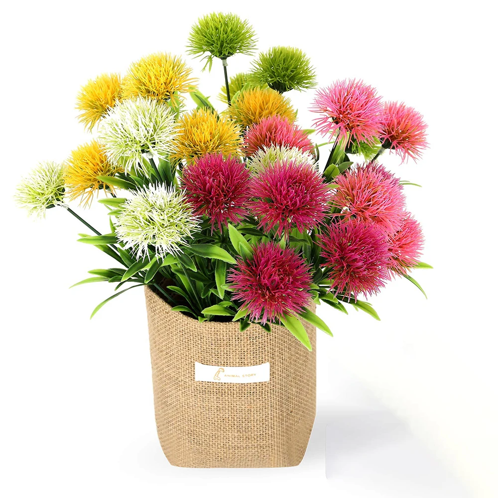 Allium pompón de flores artificiales, bola redonda de diente de león falso, ramo de flores para decoración del hogar, accesorios de decoración de boda, 5 piezas