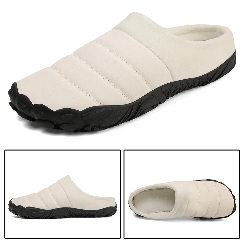 Nowe męskie ciepłe bawełniane kapcie Zimowe pluszowe buty domowe Wodoodporna para Gruba podeszwa Ciepłe futrzane kapcie Outdoor Barefoot Casual Shoes