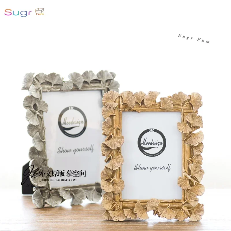 

JK Mu Space, специальный экспортный золотой, серебряный лист гинкго, кленовый лист, смоляная фоторамка, набор украшений для рабочего стола