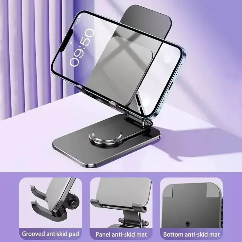 360° Rotatable Metal Phone Holder Portable Foldable Desktop Tablet Stand Bracket For iPhone Samsung Xiaomi iPad Air Cellphone view 3