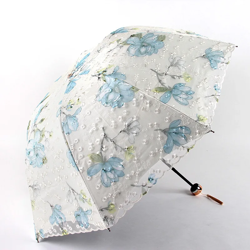 Double Layer Lace Embroidery Umbrella, Windproof, Folding, Large, Simple Stand, Metal Storage, Modern, Chuvas Rain Gear