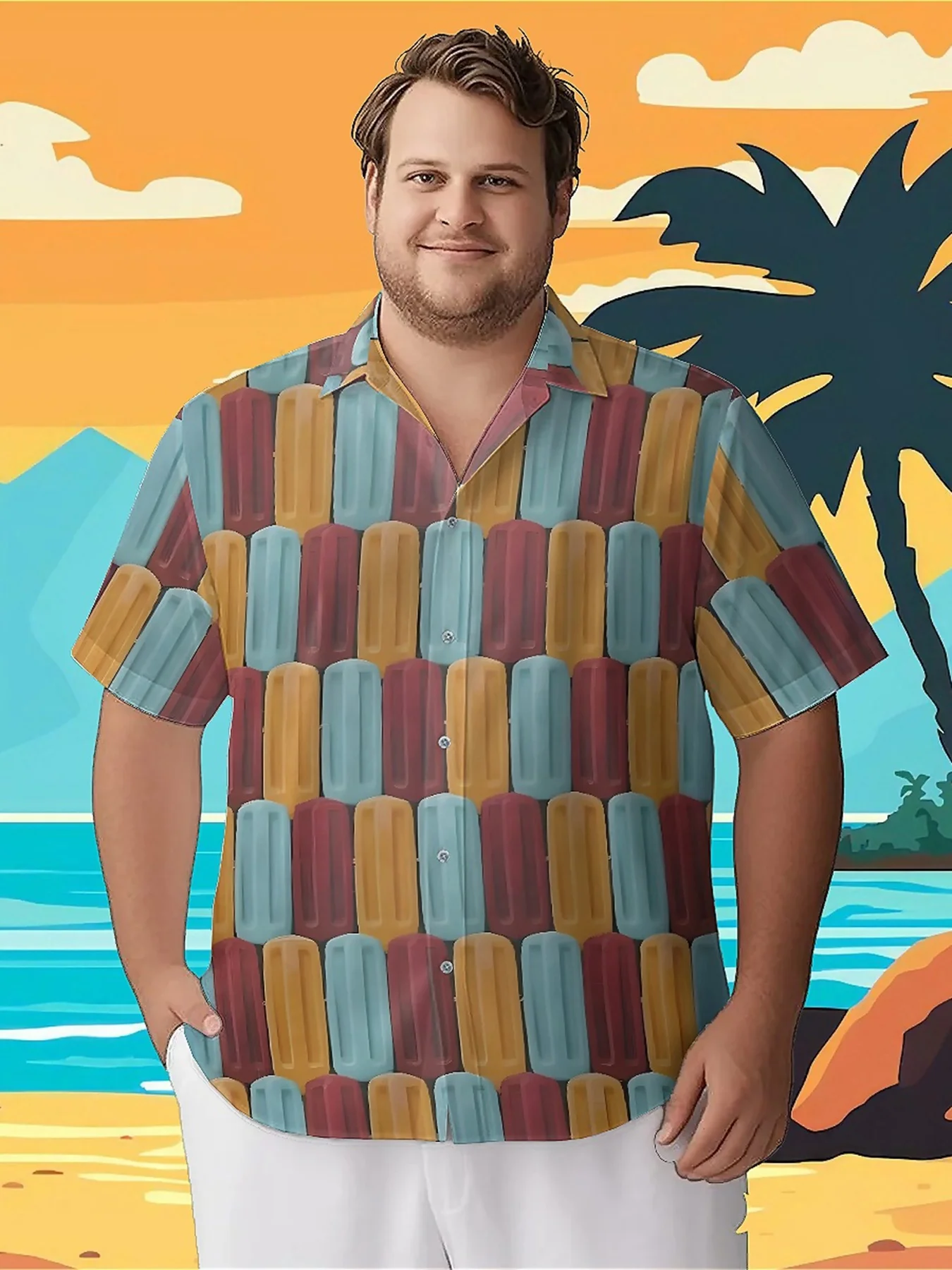 

Men's Plus Size Hawaiian ShirtsColorful Popsiclepattern, Summer Casual Tops, Suitable for Outdoor and Party, Streetwear