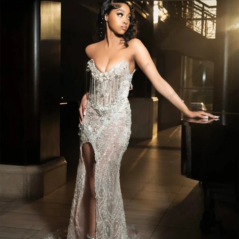 

Сексуальные платья для выпускного вечера с кристаллами для женщин, блестящие платья русалки для свадебной вечеринки, индивидуальные платья без рукавов с кисточками, платья de cerimônia