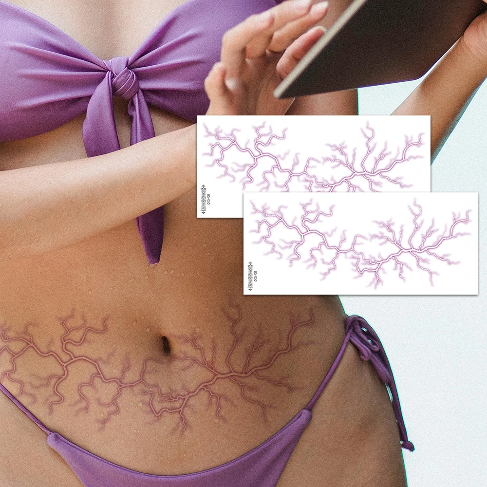 2 Sheets Large Purple Lightning Bolt Temporary Tattoo Stickers - Waterproof Realistic Fake Tattoos Vein Designs, Waterproof Body