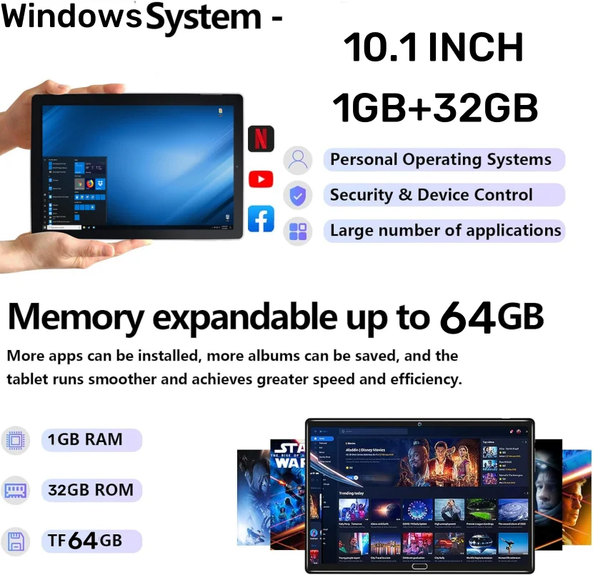 كمبيوتر لوحي 10.1 بوصة NX16A Windows 10 RAM 2GBDDR3 + 32GB كاميرات مزدوجة WIFI رباعي النواة متوافق مع بلوتوث