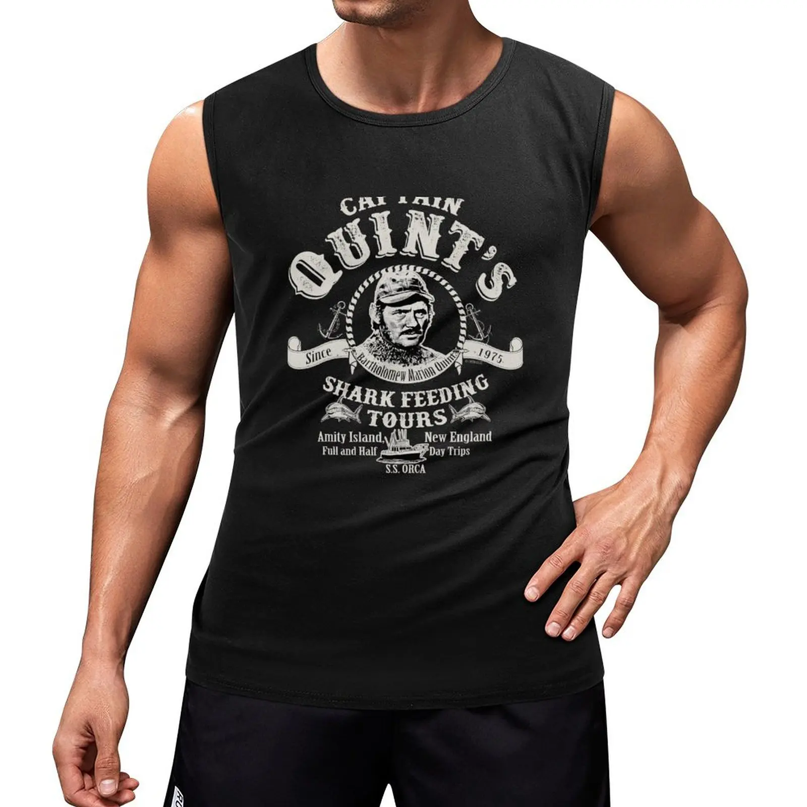 

Captain Quint's Shark Feeding Tours (Universal  UCS LLC) Tank Top anime t shirts Sportswear for men