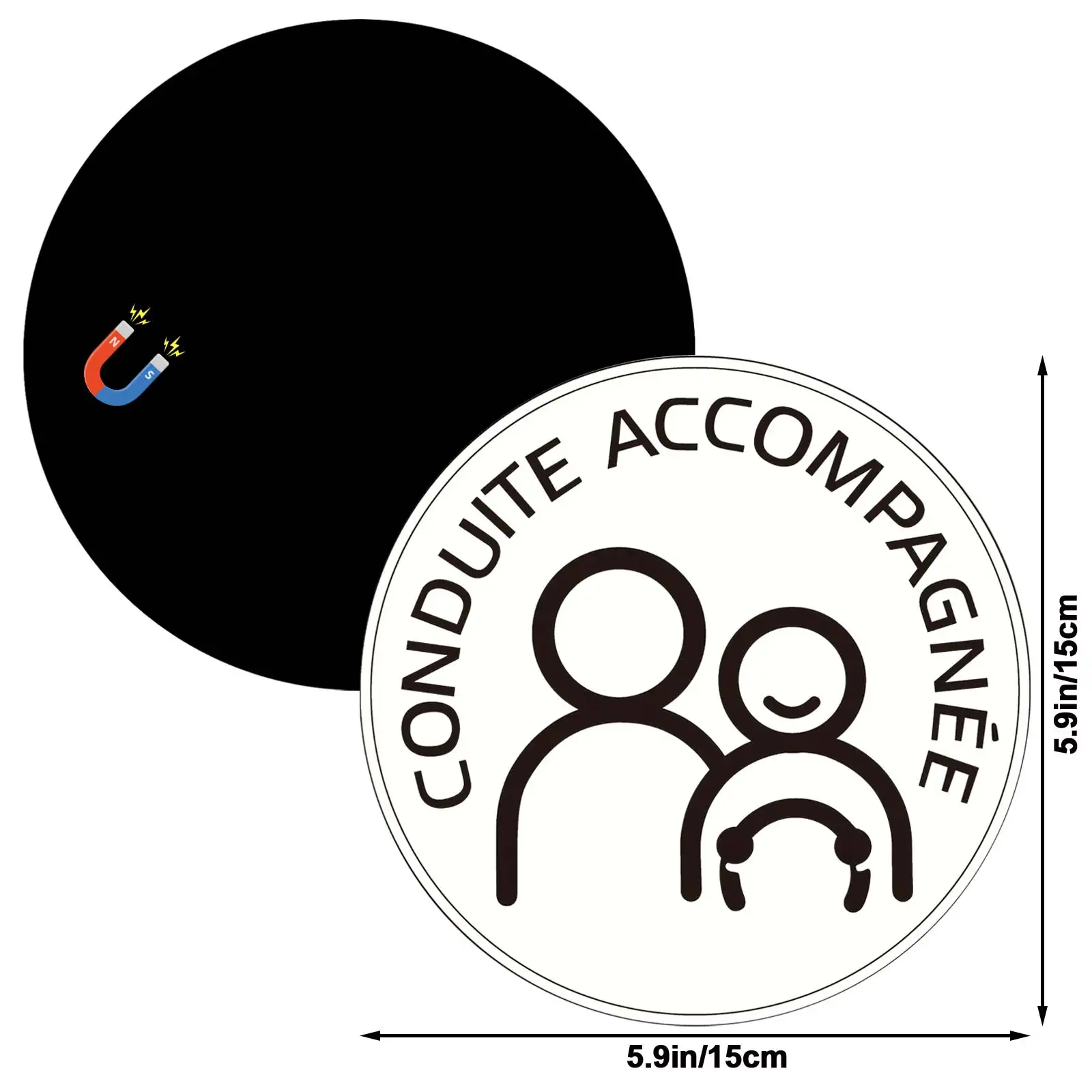 2Pcs A / CONDUITE ACCOMPAGNÉE Magnetic Car Stickers,15x15cmFrench Novice Driver Warning Magnet for Car Rear Safety Reminder Sign