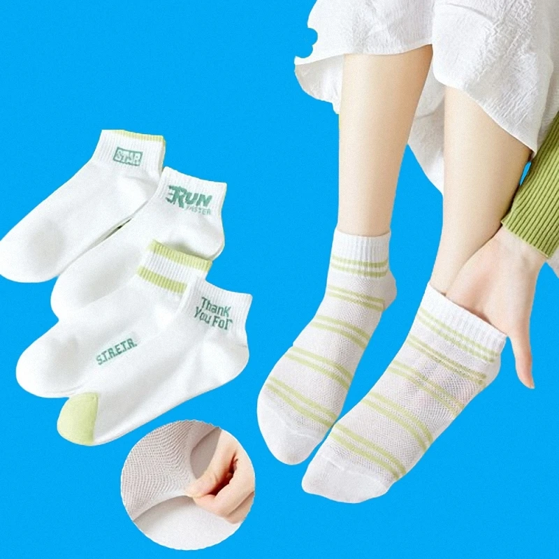 5/10 Pairs 2024 New Small Fresh Japanese Sports Style All-match Milky White College Style Socks Green Autumn Short Socks