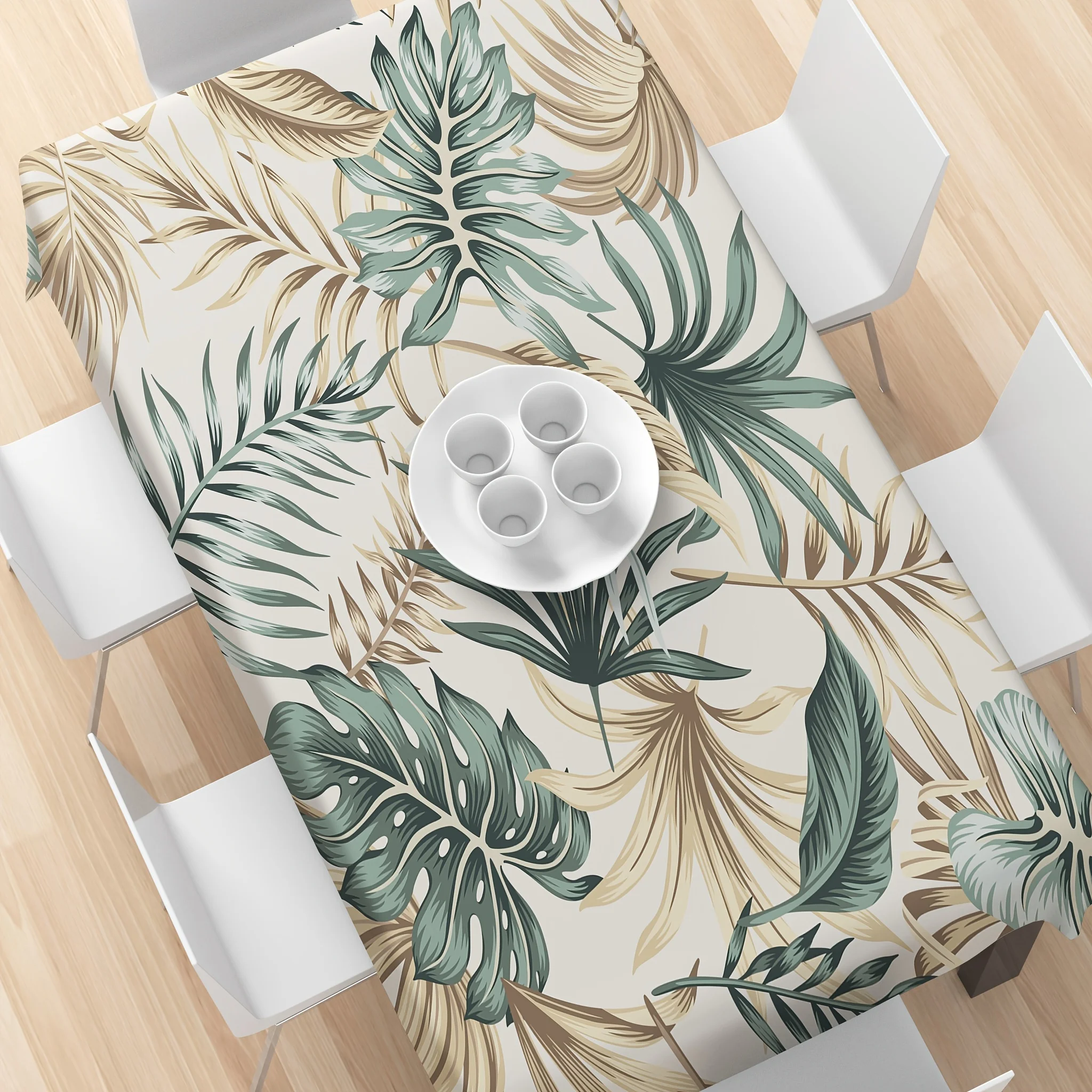 VIKAMA Tropical Plant Print Tablecloth, Water-Resistant And Dirt-Resistant, For Dining Room, Cafes, And Kitchen Home Decoration.