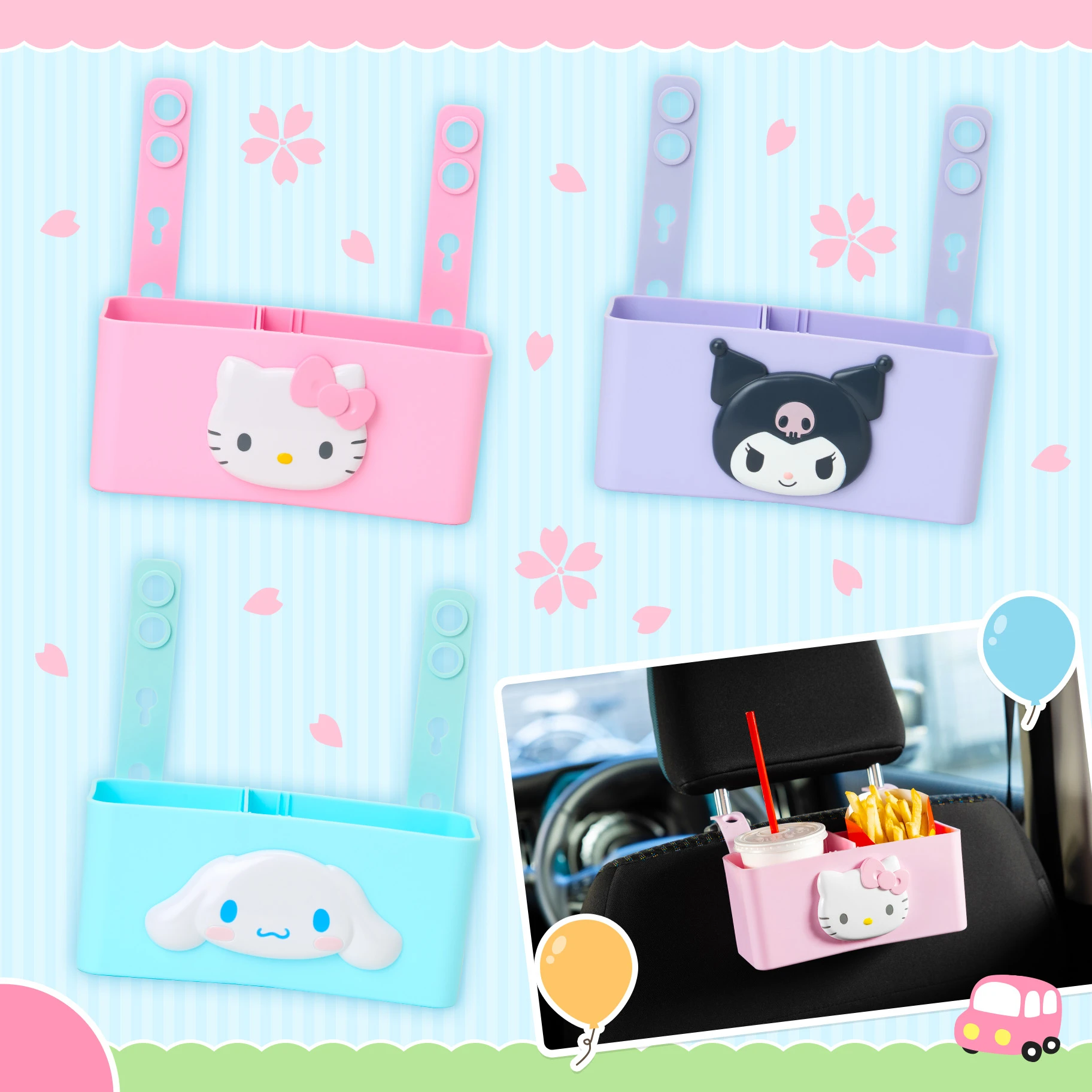 

Kawaii Hello Kitty Kuromi Cartoon Car Seat Back Storage Box Anime Sanrio Girl's Heart Cute Car Water Cup Holder Storage Box