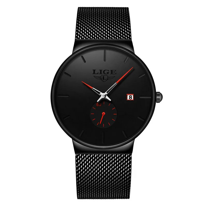 Lige mode herren uhren top marke luxus quarzuhr herren lässig schlank mesh stahl wasserdicht sport uhr relogio mascumino