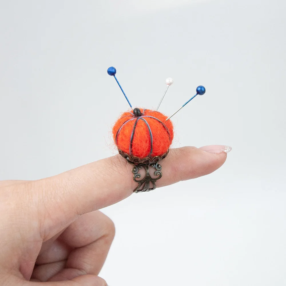 1PC/5PCS Mini Pumpkin Ring Pin Cushion Wool Felt Needle Insert Diy Handmade Pincushion Sewing Tools