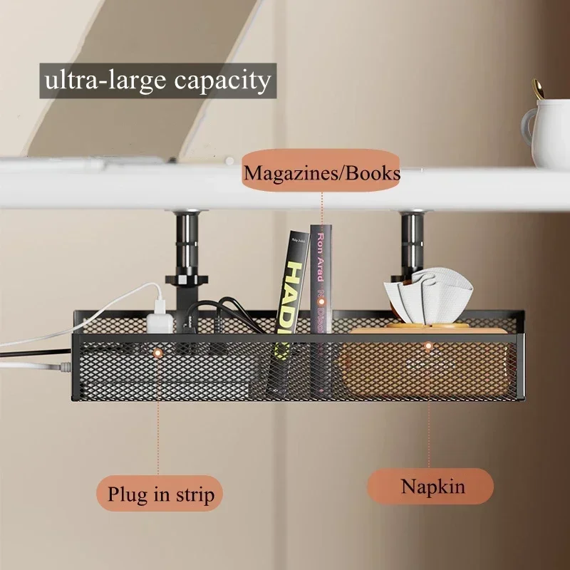 Under Desk Metal Storage Rack No Punching Cable Management Tray for Home/Office, Space-Saving Wire Organizer with Multi-Purpose