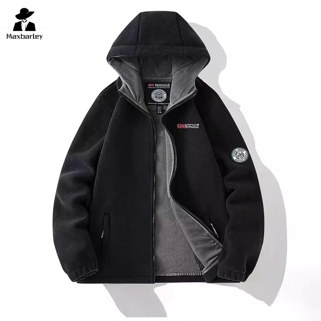 Parka polar de lã masculina com bolsos, jaqueta dupla face, casaco quente com capuz, marca unissex de alta qualidade, inverno, à prova de frio