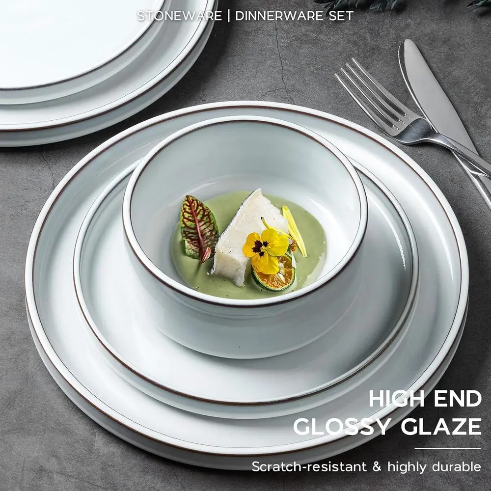 Столовая посуда из терракотового дна, набор из 12 предметов на 4 человека, керамические тарелки и миски цвета ледникового белого цвета