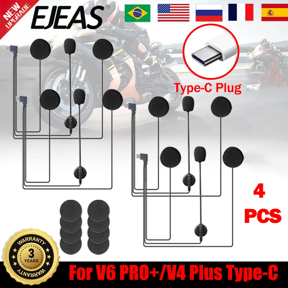 

Original Type-C Jack Motorcycle Helmet Headset For EJEAS V6 PRO+ / V4 PLUS with Speaker Microphone Bluetooth Intercom Accessory