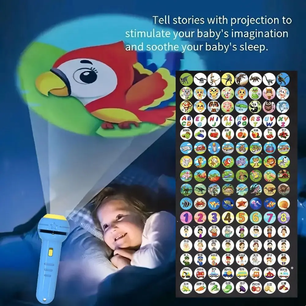

128 Patterns Children Projector Flashlight 16 Cards Early Education Flashlight Projector Toy Kid Gift Animal Pattern
