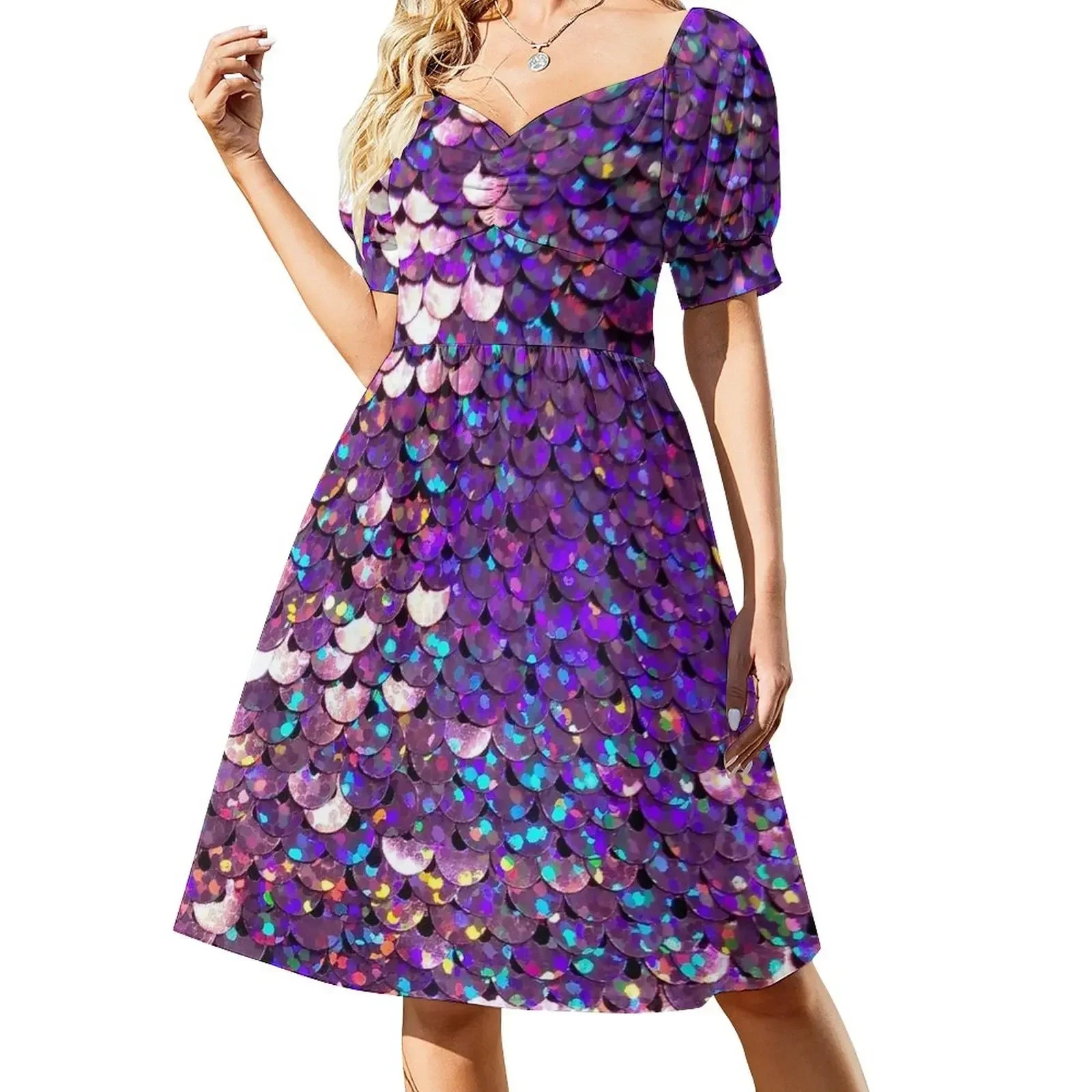 

Brilliant Purple Sequins Short-Sleeved Dress Women's summer suit Women's summer dresses Dress