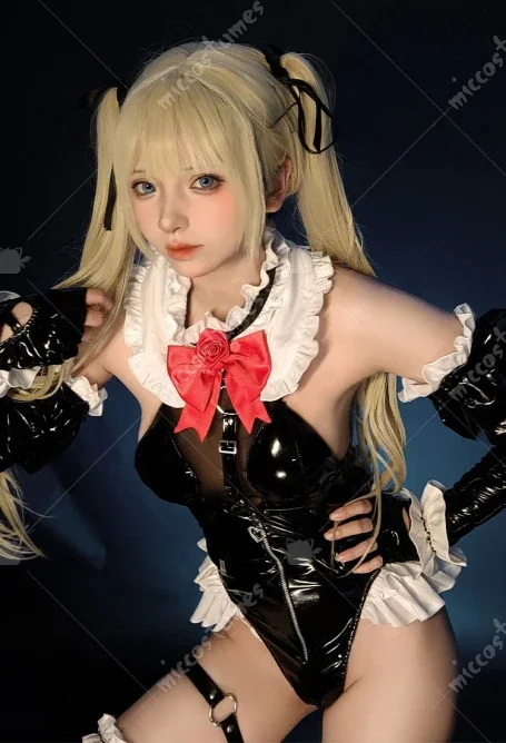 Miccostumes Womens Anime Marie Cosplay Costume Maid Cosplay Gothic Bodysuit and Thigh Socks with Headdress