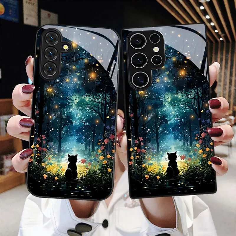 

Forest Cat Pattern Phone Case with Lens Protection for Samsung Galaxy S26/S21/S22/S23 PLUS/S24 Plus/S25/ 20 Ultra