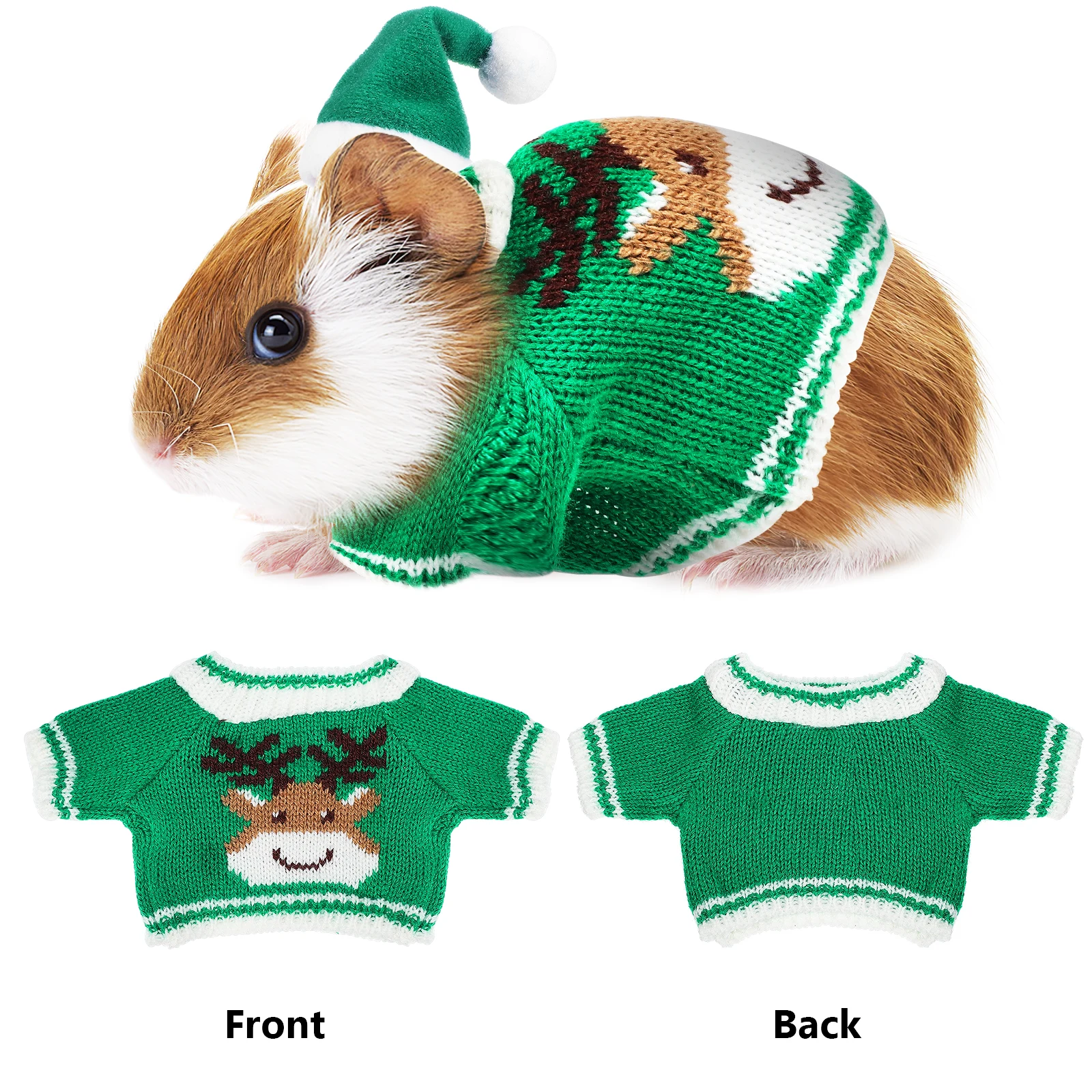 

1 set Christmas Pet Hat Set Green Red Elastic Hats 55x8mm Xmas Clothes Guinea Pig Bunny Costume Small Pets Holiday Outfit Soft