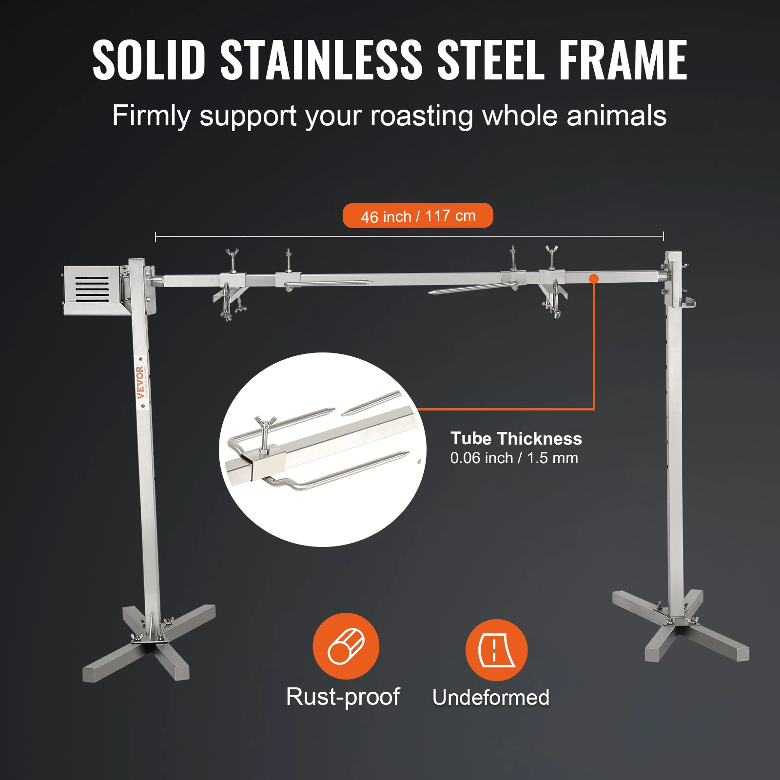 ชุดเตาย่างบาร์บีคิวไฟฟ้า vevor ชุดเตาย่างบาร์บีคิวสำหรับงานหนักแกนถ่มน้ำลายหกทำจากสเตนเลสสตีลสำหรับย่างเนื้อแกะหมู