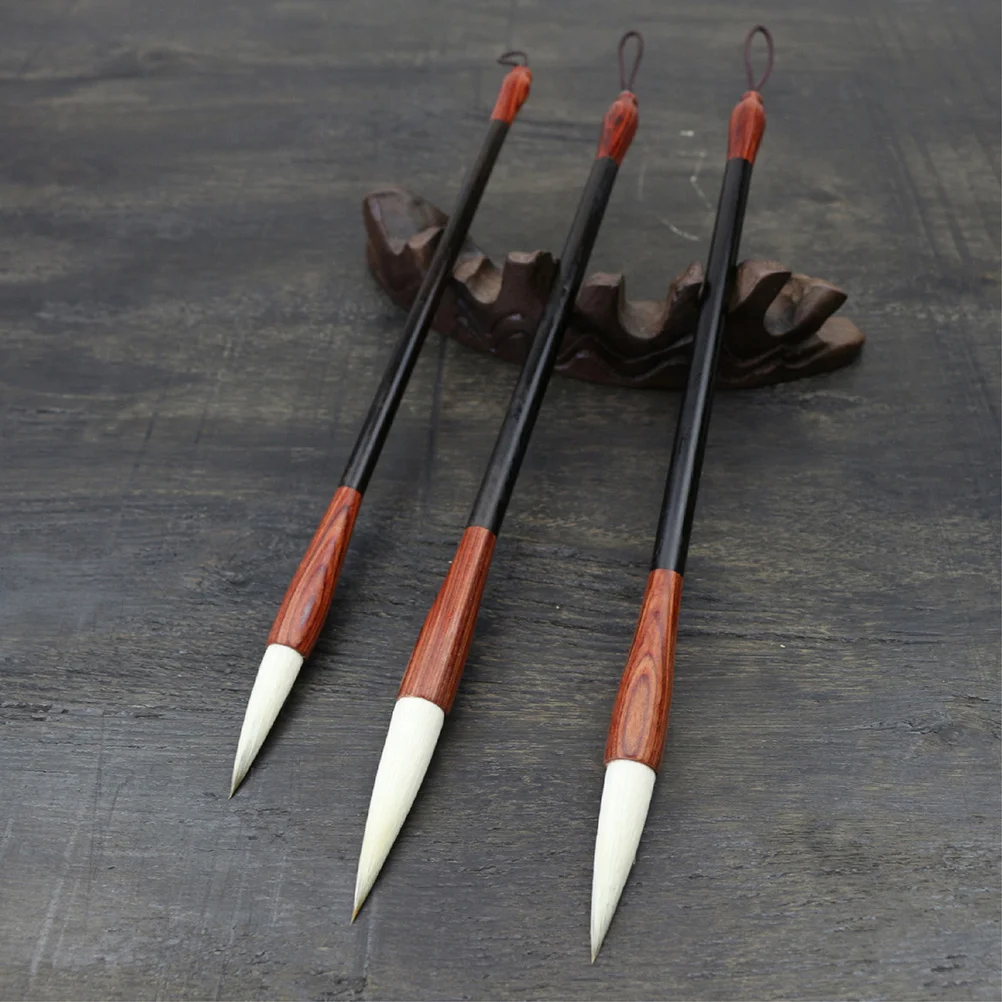 3 قطعة فرشاة الخط الصيني من خشب الأبنوس الأسود مجموعة صغيرة متوسطة كبيرة الحجم لكتابة اللوحة ممارسة فرشاة رسم شعر الذئب الفن #3