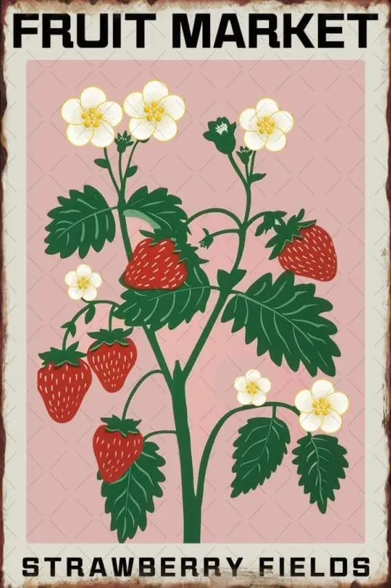 Fruit Market Metal Tin Sign Strawberry Decor For Dining Room Kitchen Gifts For Strawberry Lovers