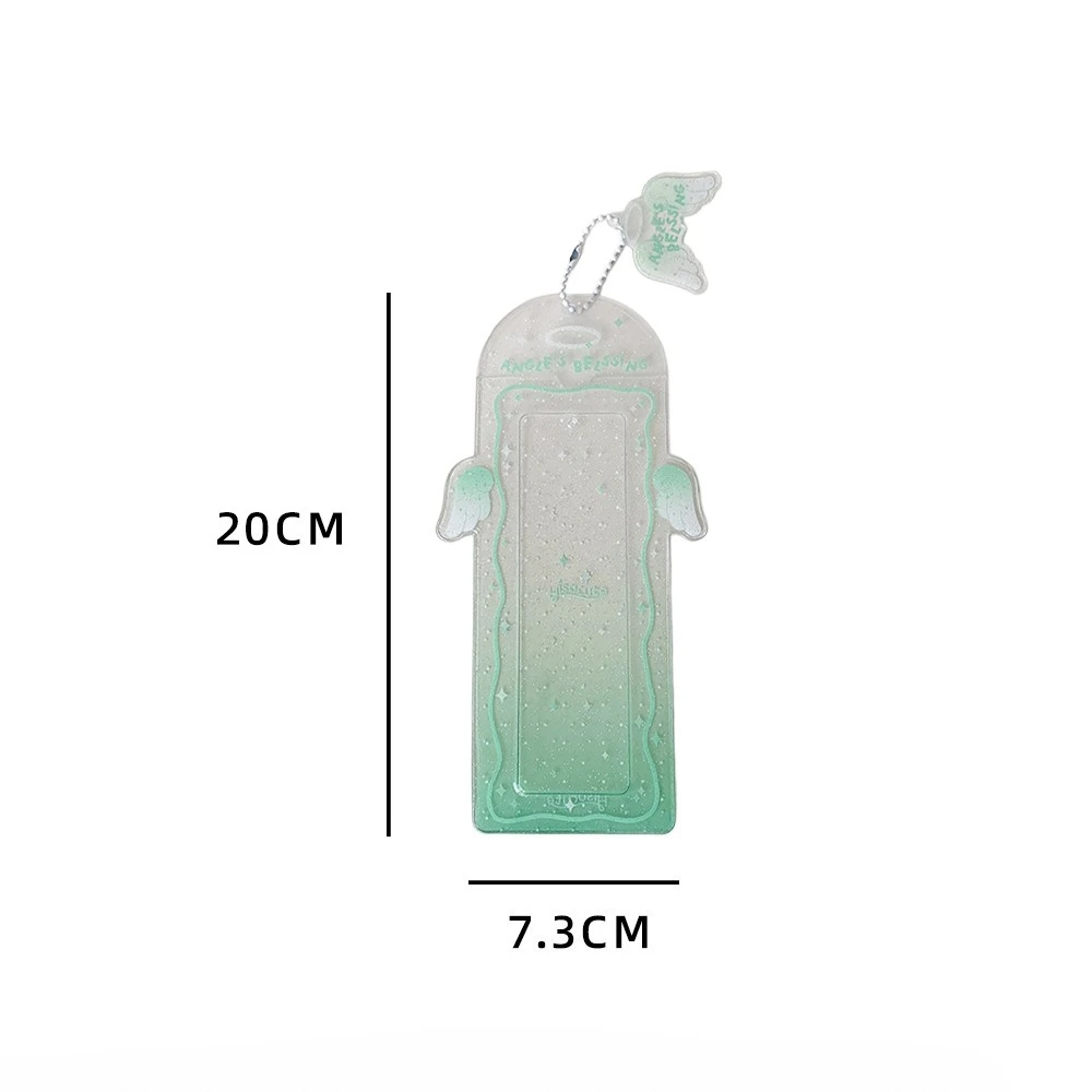 PVC Glitter Transparent Life Four Grid Card Holder Girl Kpop Angel Wings Pendant Long Card Holder Bookmark Card Case image 5