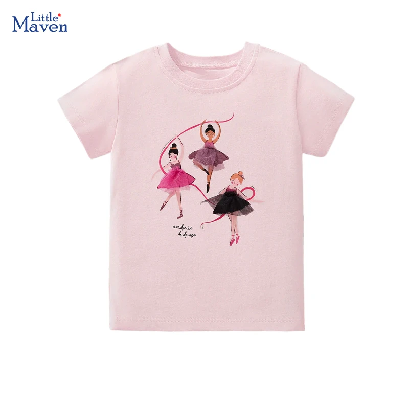 little-maven-2025-verao-novos-topos-roupas-infantis-dos-desenhos-animados-dancarinos-de-bale-criancas-roupas-do-bebe-meninas-manga-curta-t-camisas