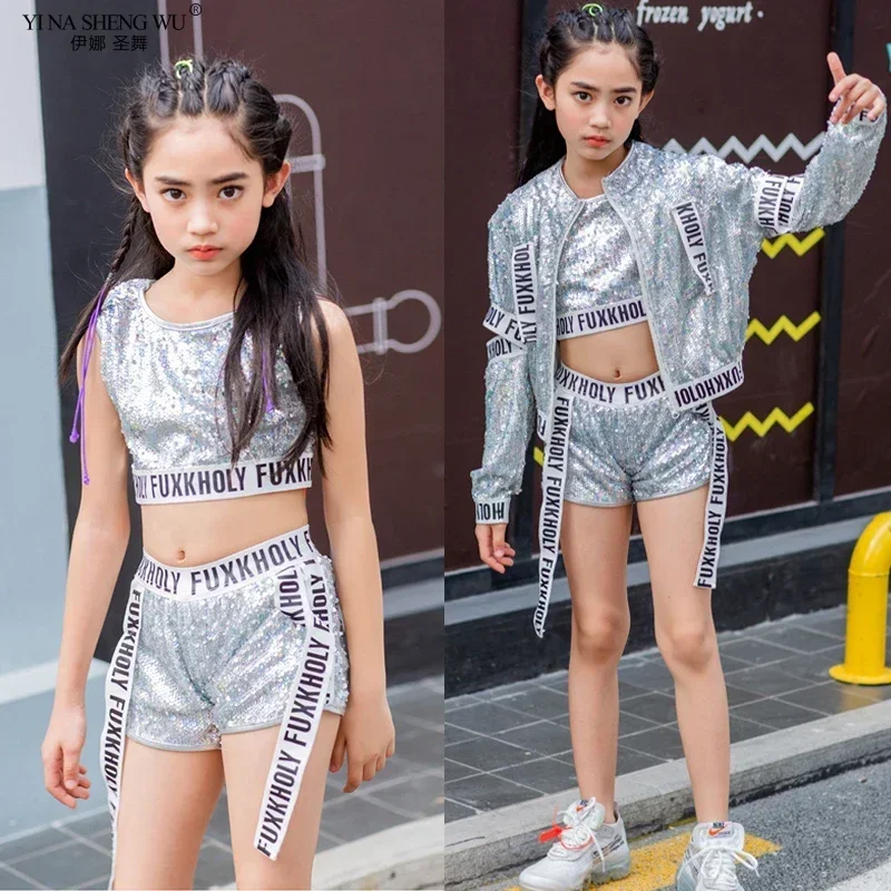 Costumes à paillettes pour spectacle de danse Jazz pour enfants, Costumes de journée pour enfants, Costumes de danse de rue et de danse moderne pour garçons et filles