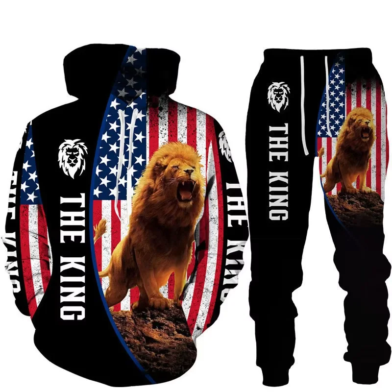 Winter Autumn Wolf Animal Pattern 3D Printed Sweatpants and Hoodie Set Tracksuit Men Clothing Suit Oversize Streetwear Sportwear