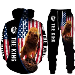 Winter Herfst Wolf Dier Patroon 3d Bedrukte Joggingbroek En Hoodie Set Trainingspak Heren Kleding Pak Oversized Streetwear Sportkleding