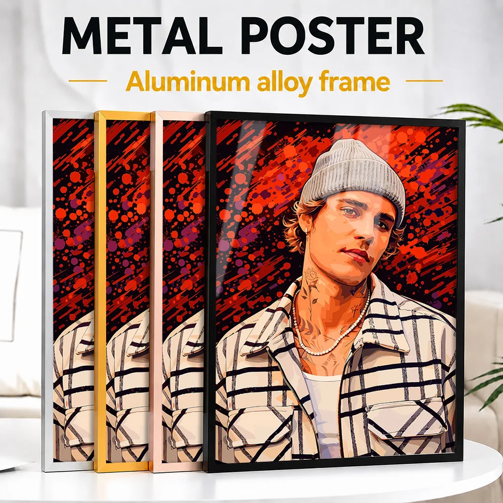 Justin Bieber Colorful Metal Poster With Aluminum Alloy Frame Personalized Photo Refined Shape Style Wall Art For Gallery Hall