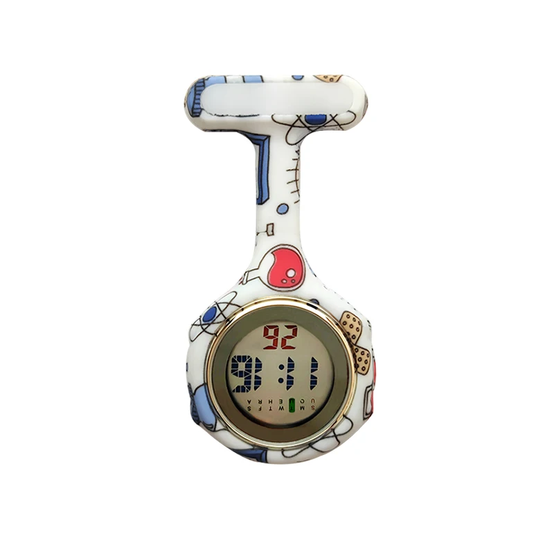 Fob Digital Nurse Watches Silicone Pocket Watch Unisex Printed Rubber Sleeve Clock Brooch Lapel Timepiece Doctor Nurse Gift
