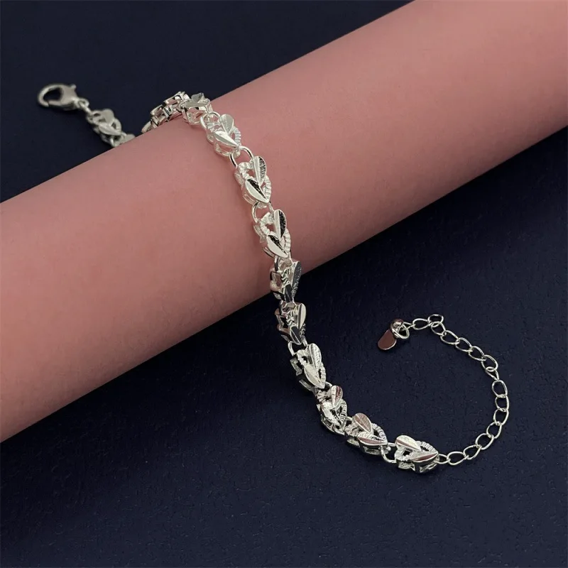 

925 Sterling Silver Bracelet Hollow Heart Shape Women's Simple Fashion Bracelet Birthday Party Wedding Anniversary Jewelry Gift
