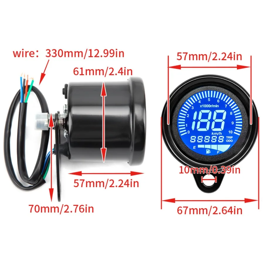 Motorcycle Universal 7 Colors Back Speedometer LCD Multi-fonction Odometer All-liquid Crystal Instrument Digital Tachometer