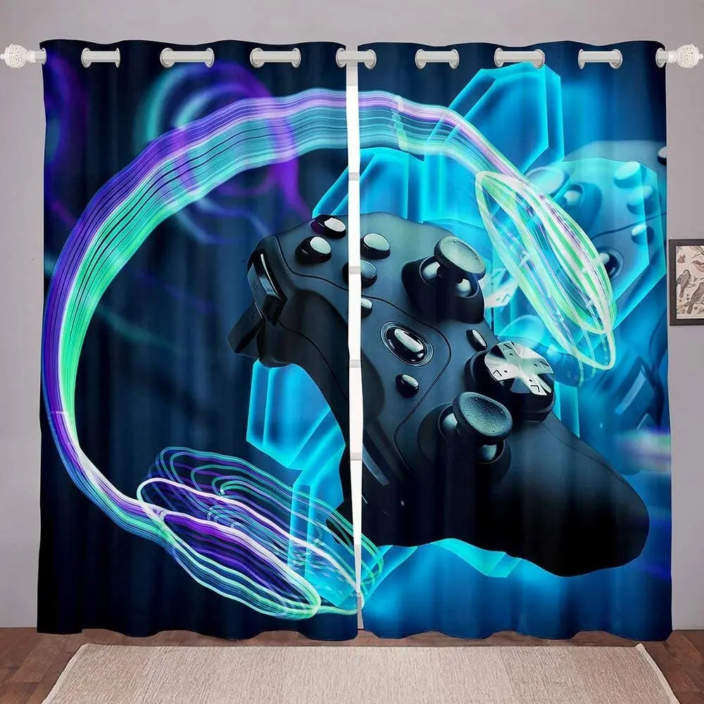 

Gamer Boys Window Curtains Teens Kids Gaming Curtains for Living Room Bedroom Kitchen Blackout Curtains Gamepad Cortinas