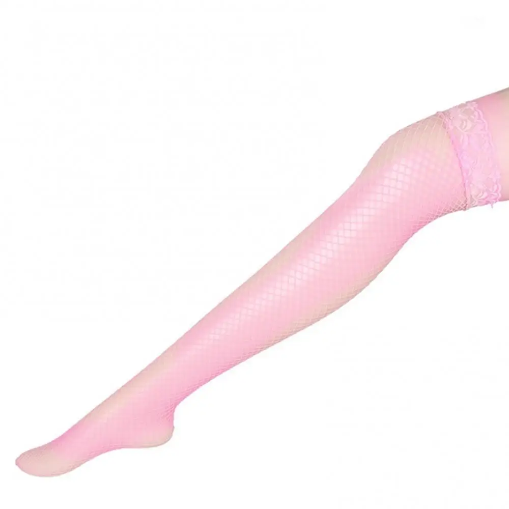 Sexy Women Fishnet Stockings Lady Thigh High Socks Mesh Solid Color Lace Top Stocking Fishnet Leggings