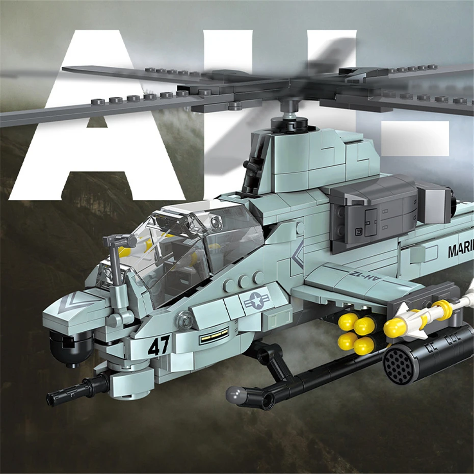 Airplane Model Building Kits For Kids 597pcs Construction AH-1Z Armed Helicopter Building Blocks MOC Bricks Kids Gifts