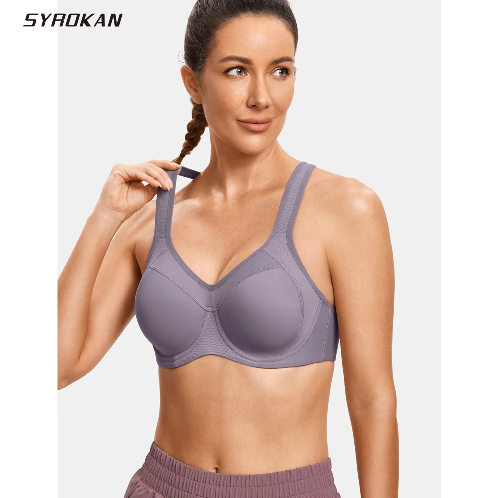 SYROKAN-Sutiã esportivo à prova de choque para mulheres, sutiã push up, suporte total, racerback de alto impacto, underwire levemente forrado, roupa íntima nova, 2023