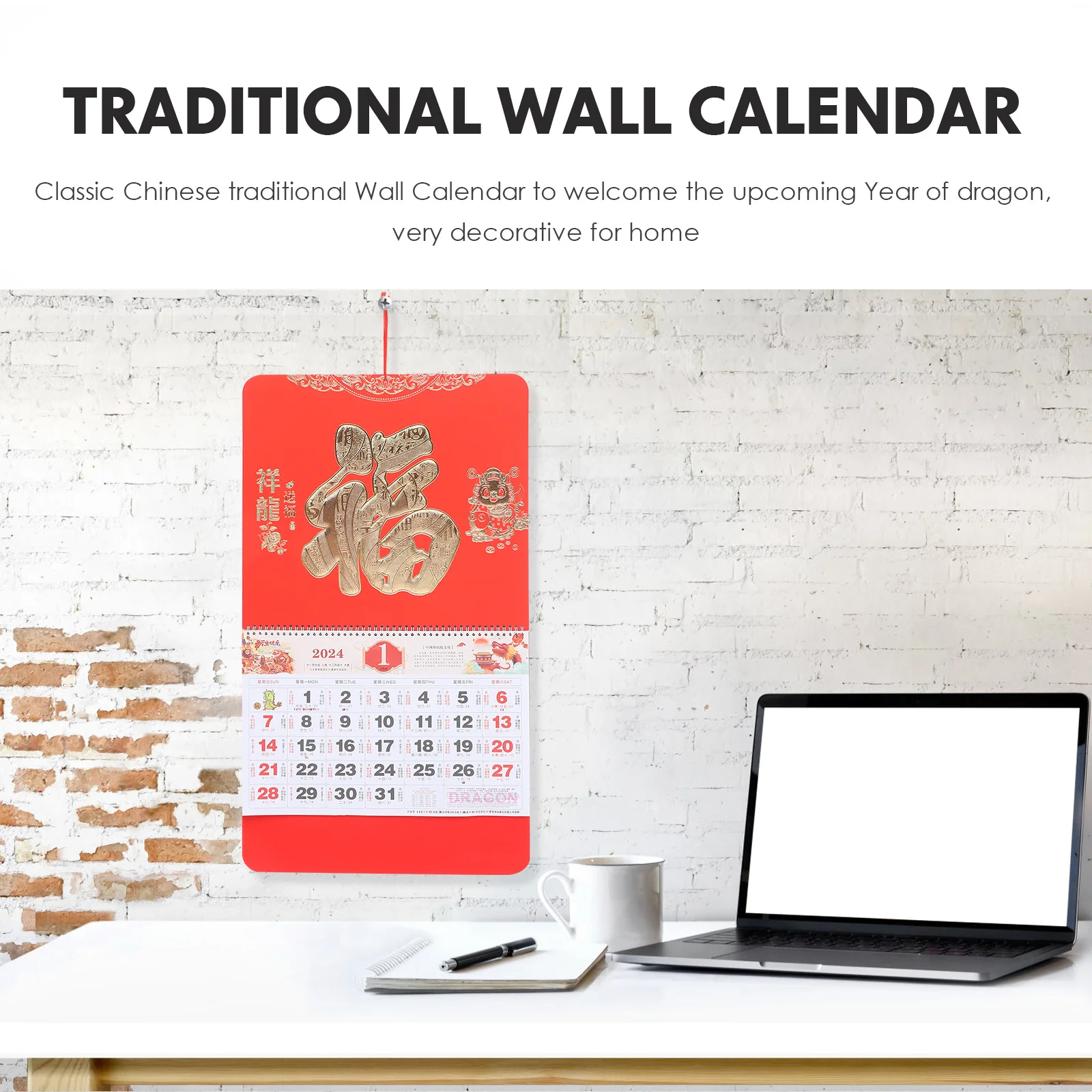 

2024 Dragon Wall Calendar Lunar Monthly nament Home Decor 2024 Wall Calendar Hanging Paper Planner New Year ChineseWord
