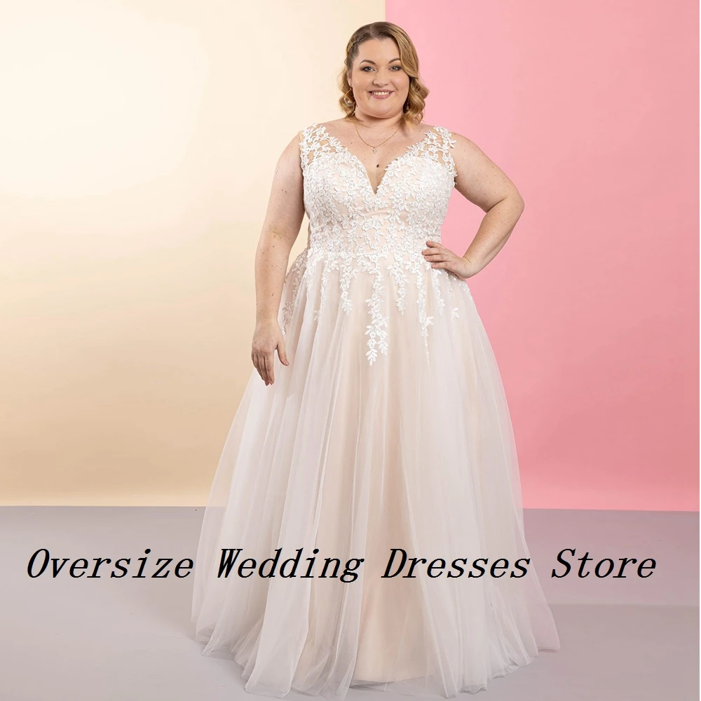 Elegant Champagne Wedding Dresses for Women 2024 Summer New A Line Plus Size Bridal Gowns with Lace New Soft Tulle Vestidos De