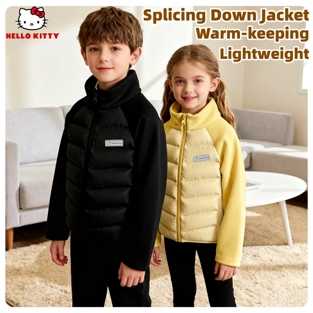 

Детский легкий пуховик Hello Kitty, осенне-зимний утепленный пуховик, приятный для кожи материал, куртка с высоким воротником