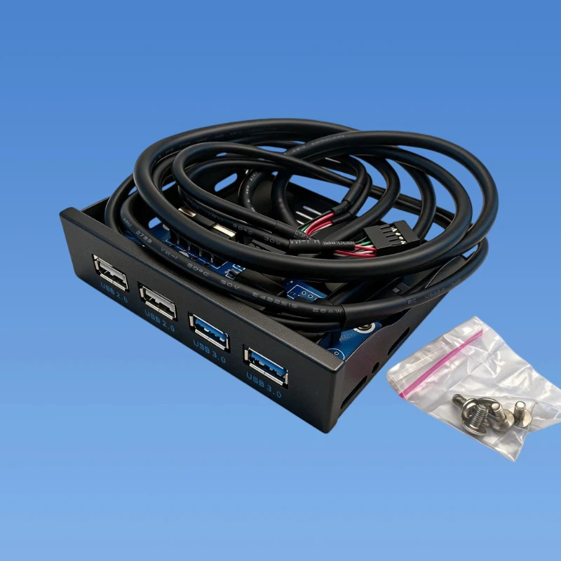 4 Port USB 3.0+2.0 Front Panel 20/19Pin USB Splitter 5Gbps Hub Expansion Adapter 60-70cm Extension Cable for 3.5 Inch Floppy Bay