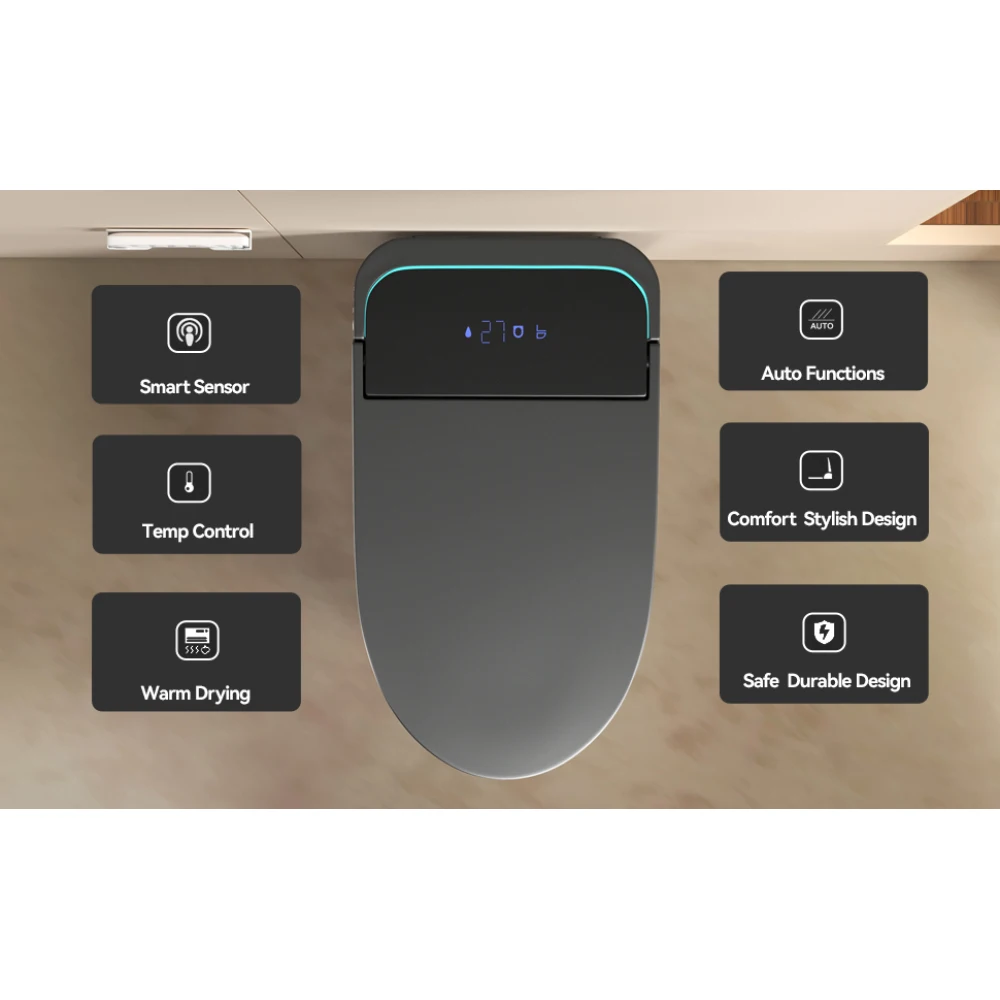 Unique Smart Toile, One Piece Toilet with Bidet Built In,Intelligent Toilet Auto Open/Close Seat. Bidet toilet with Dryer and Warm Water.Gray