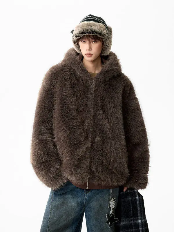 

Double-Sided Wear Thiened Cotton Jaet Men's Warmth Fur Lined Winter Coat Anti-Cold Outerwear Heavyweight Polyester Fiber