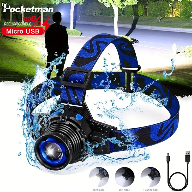 Helle LED-Scheinwerfer wiederauf ladbare Scheinwerfer Outdoor wasserdichte Camping Taschenlampe 3 Modi eingebaute Batterie Angel kopf Taschenlampe